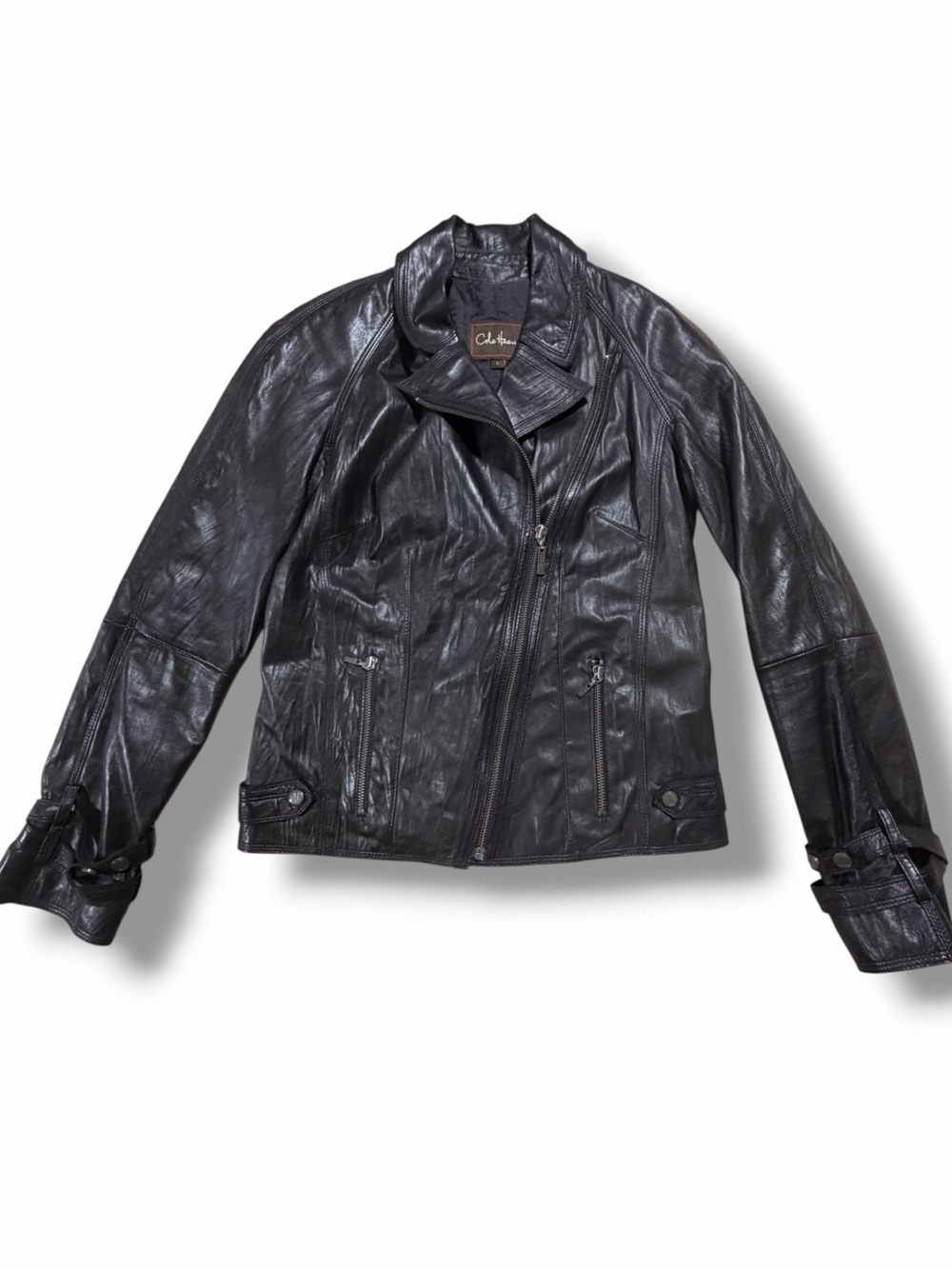 Cole Haan Lambskin Leather Black Moto Jacket Size Small